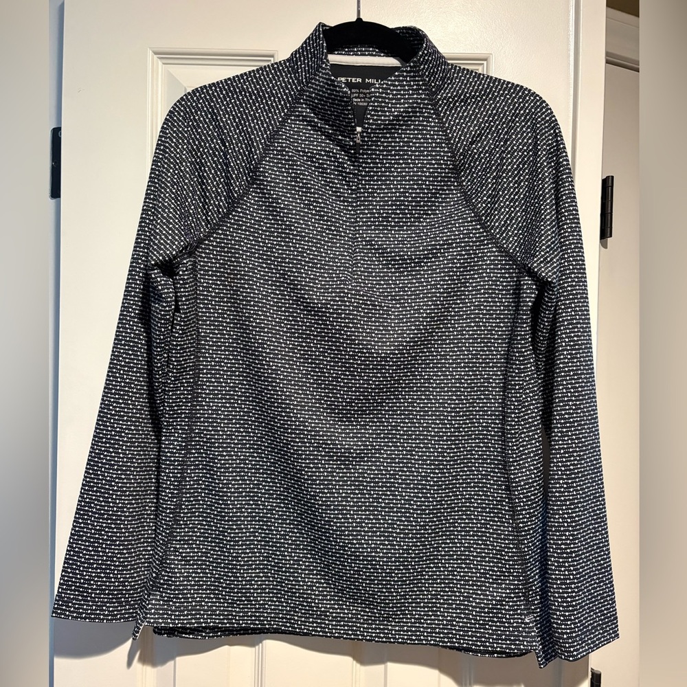Peter Millar Navy and White Patterned Quarter Zip Pullover